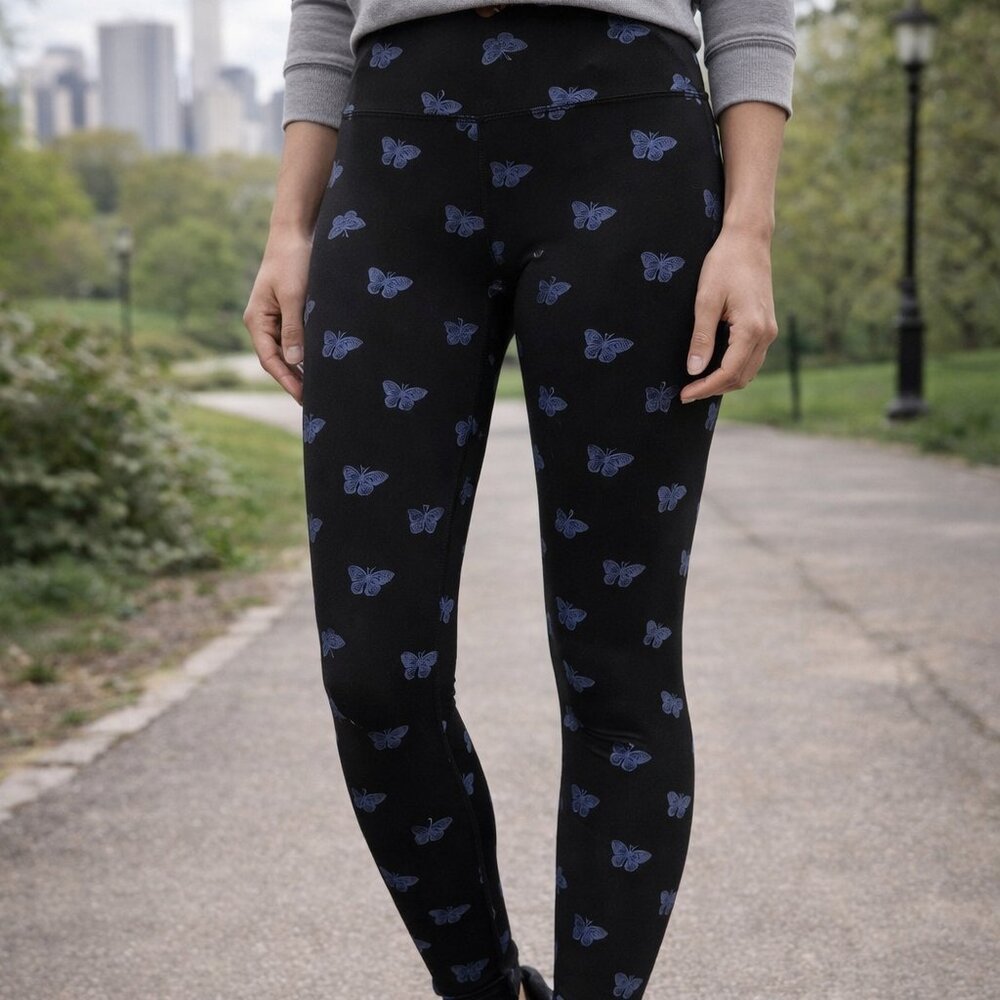 Beyond Yoga Butterfly Leggings Black Midi Shine Metallic High Waisted Size Small